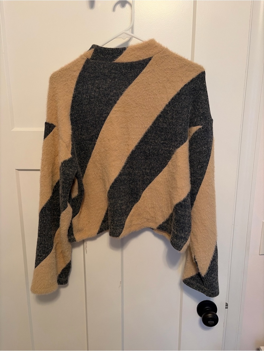 Anthropologie Diagonal Stripe Cowl Sweater - Camel & Charcoal